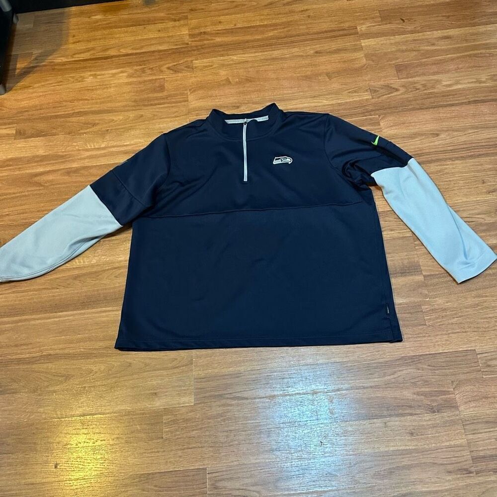 Nike Seattle Seahawks Team Logo Quarter Zip Dri-Fit pullover Blue and Gray Size